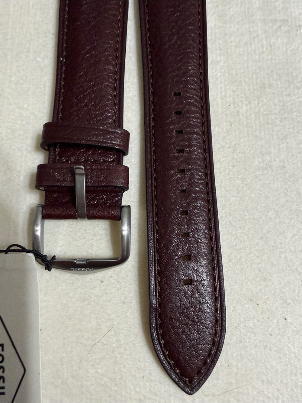 22mm Fossil Burgundy Leather Watch Strap with Silver Buckle